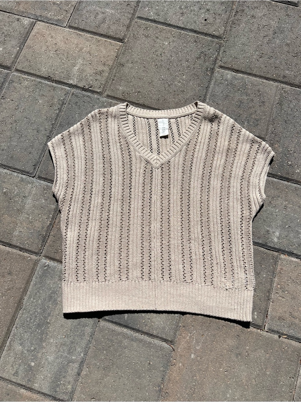 Joie Oatmeal Pointelle Knit Sweater Vest V-Neck Sz S